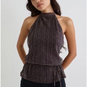 Elegant Halter Neck Pleated Top - Brown